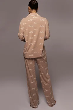 White/Tan Home For The Holiday Adult Pajama Set*JLUXLABEL Discount