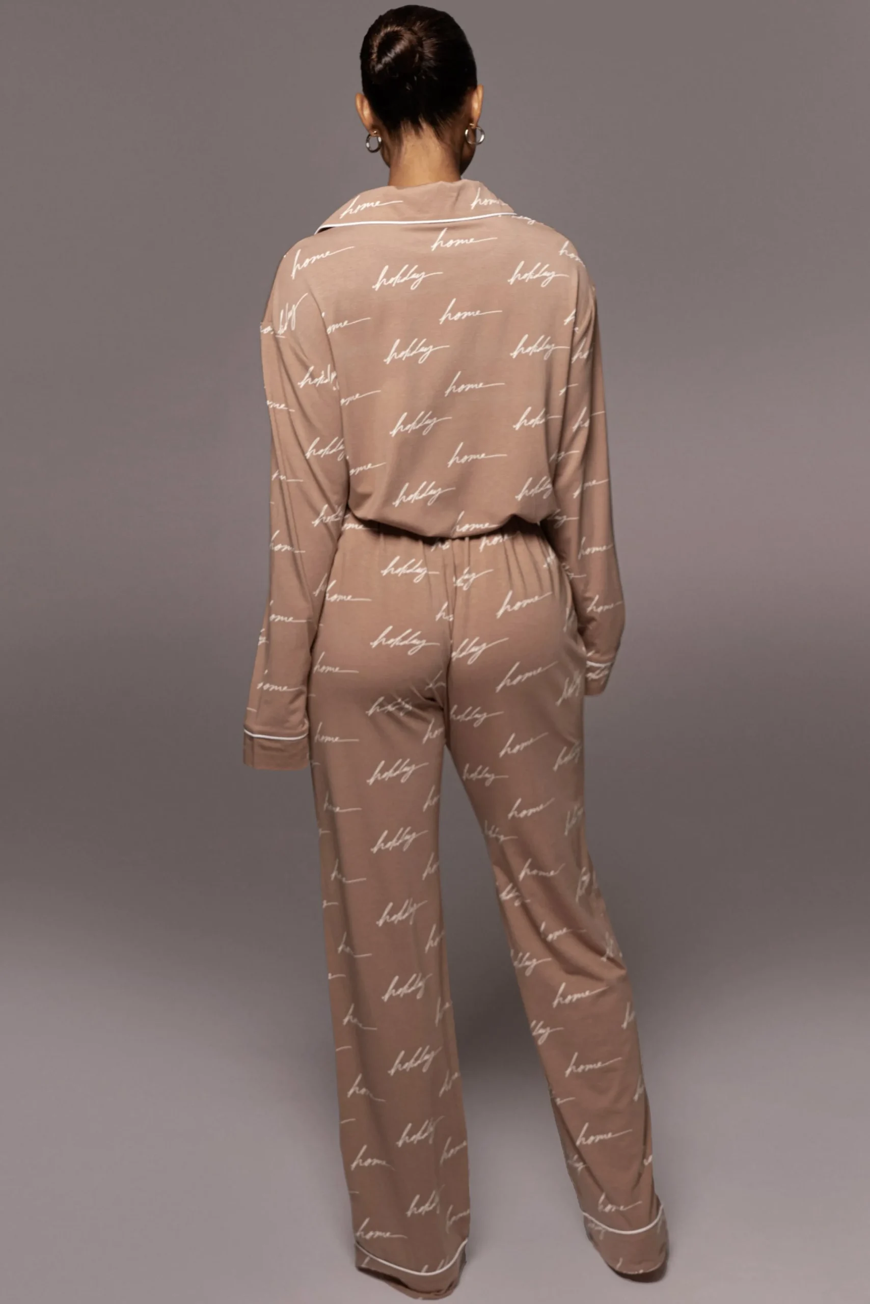 White/Tan Home For The Holiday Adult Pajama Set*JLUXLABEL Discount