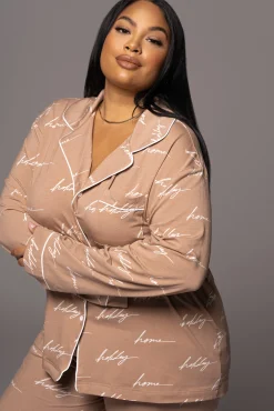 White/Tan Home For The Holiday Adult Pajama Set*JLUXLABEL Discount