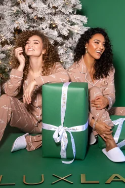 White/Tan Home For The Holiday Adult Pajama Set*JLUXLABEL Discount