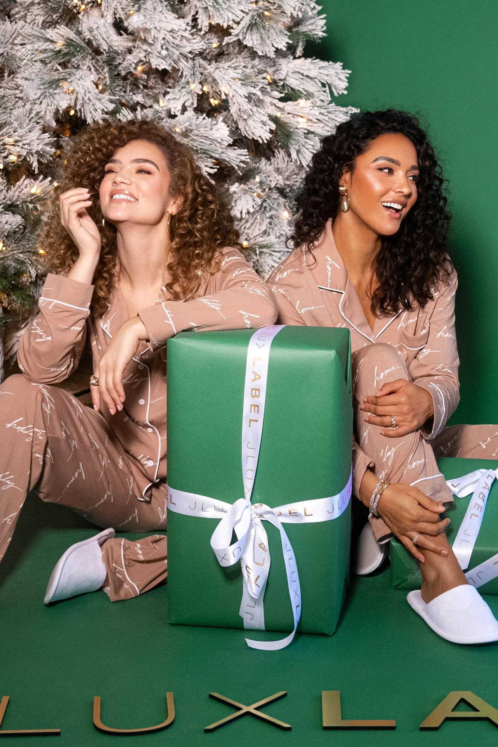 White/Tan Home For The Holiday Adult Pajama Set*JLUXLABEL Discount