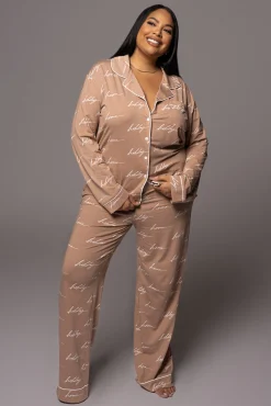 White/Tan Home For The Holiday Adult Pajama Set*JLUXLABEL Discount