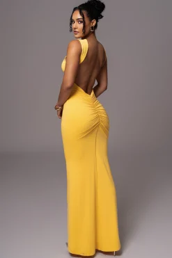 Yellow JLUXBASIX FRONT AND CENTER MAXI DRESS*JLUXLABEL Fashion