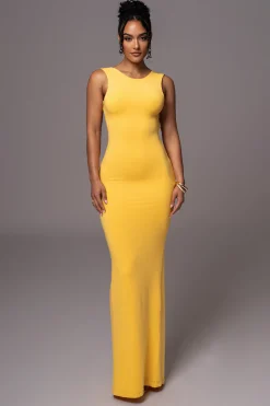 Yellow JLUXBASIX FRONT AND CENTER MAXI DRESS*JLUXLABEL Fashion