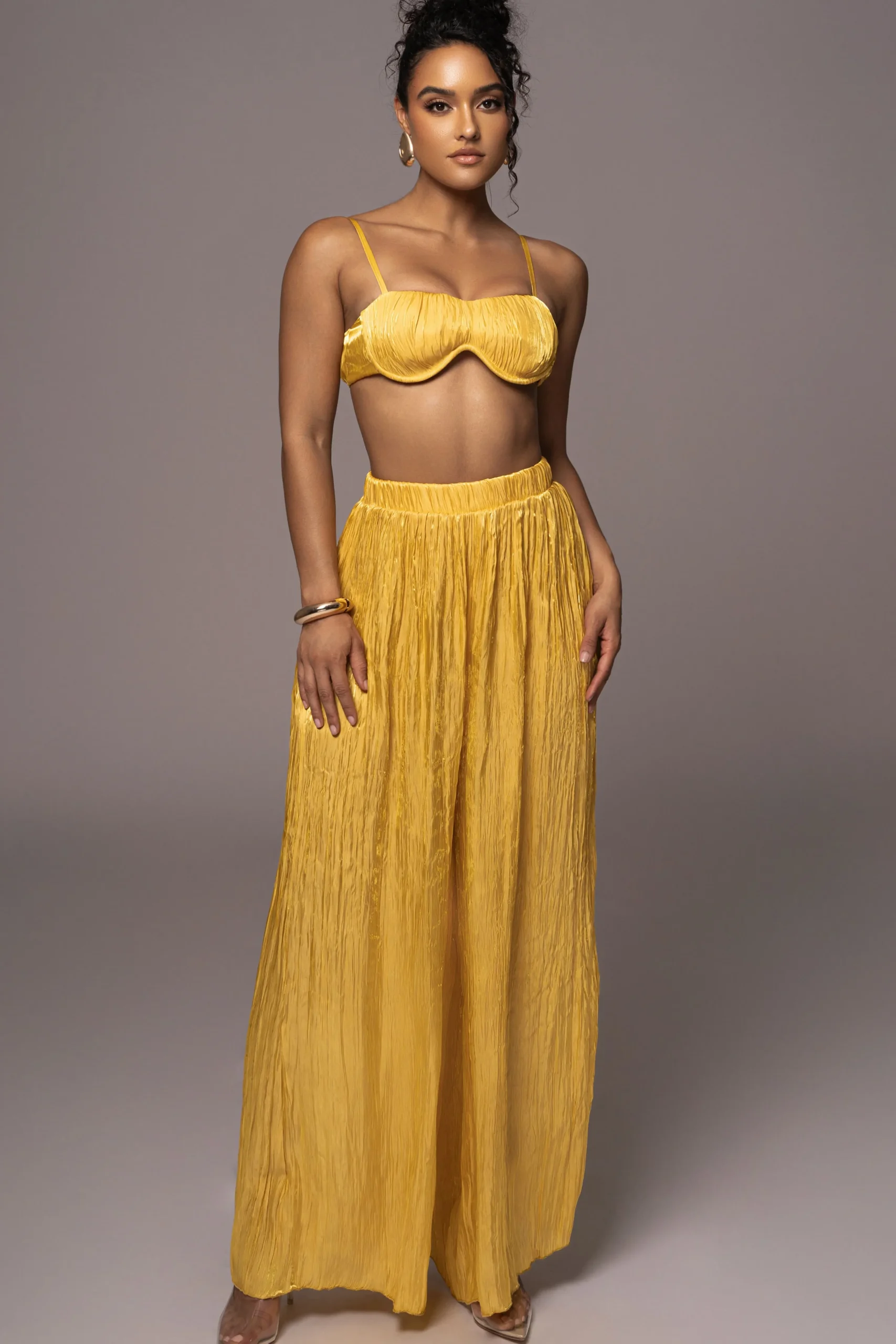 Yellow Lets Get Away Satin Pant Set*JLUXLABEL Fashion
