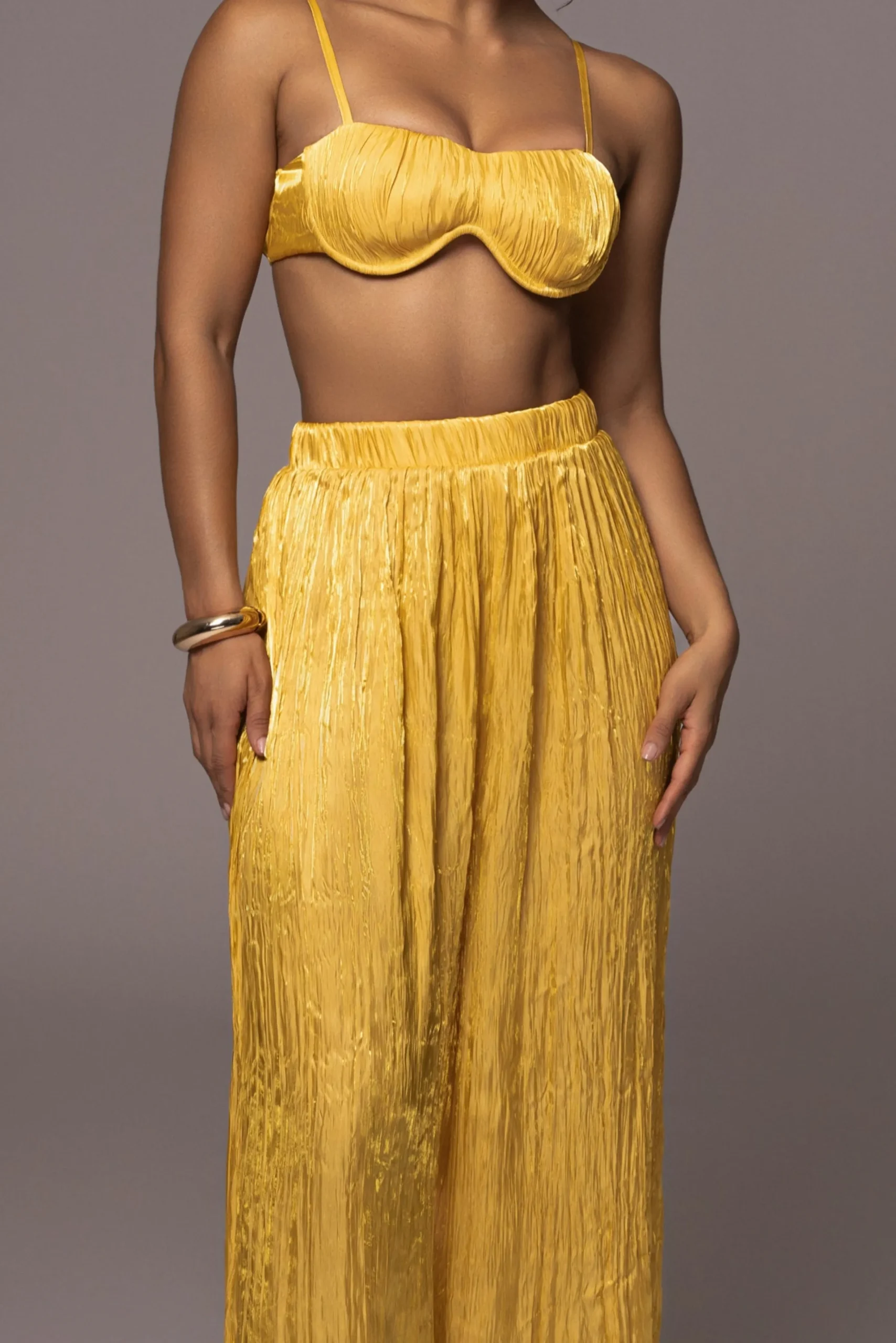 Yellow Lets Get Away Satin Pant Set*JLUXLABEL Fashion