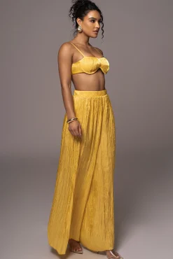Yellow Lets Get Away Satin Pant Set*JLUXLABEL Fashion