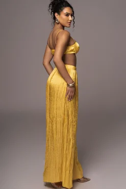 Yellow Lets Get Away Satin Pant Set*JLUXLABEL Fashion