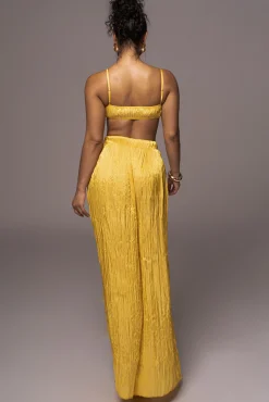 Yellow Lets Get Away Satin Pant Set*JLUXLABEL Fashion