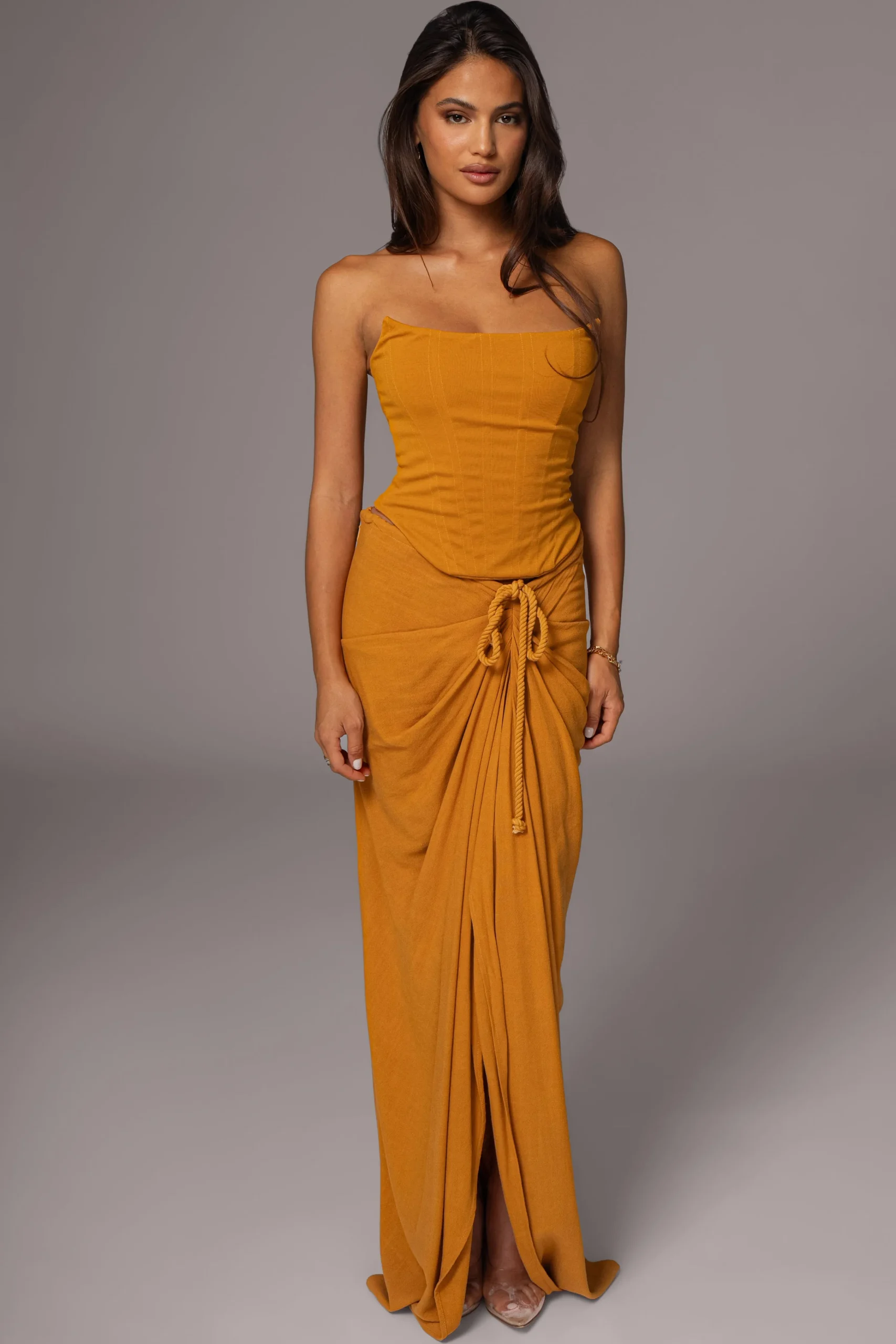 Yellow Noelia Linen Slit Skirt*JLUXLABEL Clearance