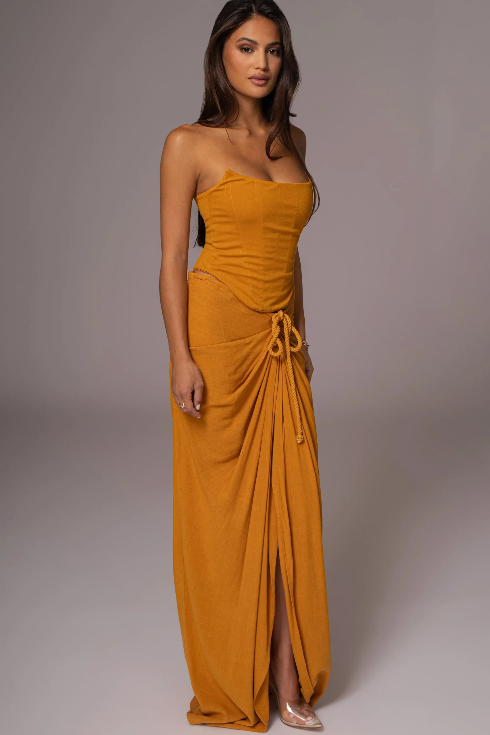 Yellow Noelia Linen Slit Skirt*JLUXLABEL Clearance