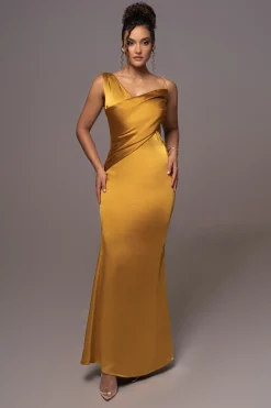 Yellow Satin Belle Maxi Dress*JLUXLABEL Clearance