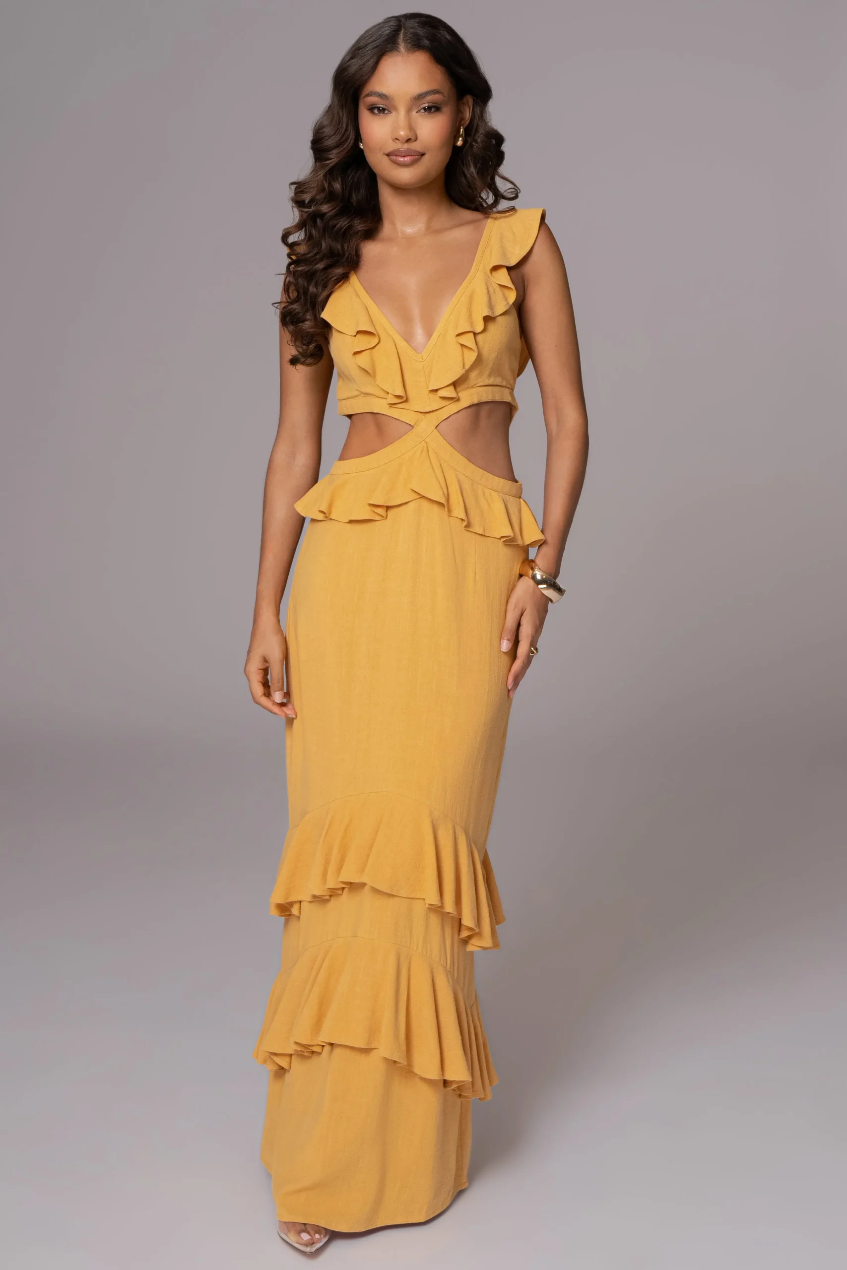 Yellow Sunshine Ruffle Linen Dress*JLUXLABEL Online