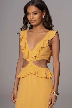 Yellow Sunshine Ruffle Linen Dress*JLUXLABEL Online