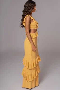 Yellow Sunshine Ruffle Linen Dress*JLUXLABEL Online